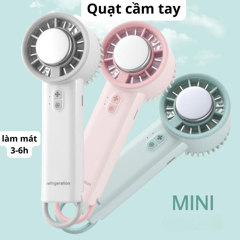 Mẫu Mới 2027- Quạt tích điện mini cầm tay dùng 3-6 giờ làm đá lạnh siêu dẫn, Quạt cầm tay đa chức năng 3 cấp độ gió