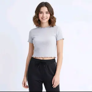 Paket Hemat (100 dapat 4pc) Kaus crop top/Kaus cewek kekinian/Kaus cewek bahan kaus wofer inport/ modis  dan style  Cantik Nyaman Wanita Stretch Kaos Atasan Slim T-Shirt Baju Polos
