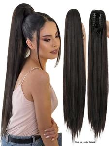 Extensión de cola de caballo larga y recta con pinza de garra para mujer, peluca sintética de fibra resistente al calor para Halloween, Navidad, festivales y uso diario