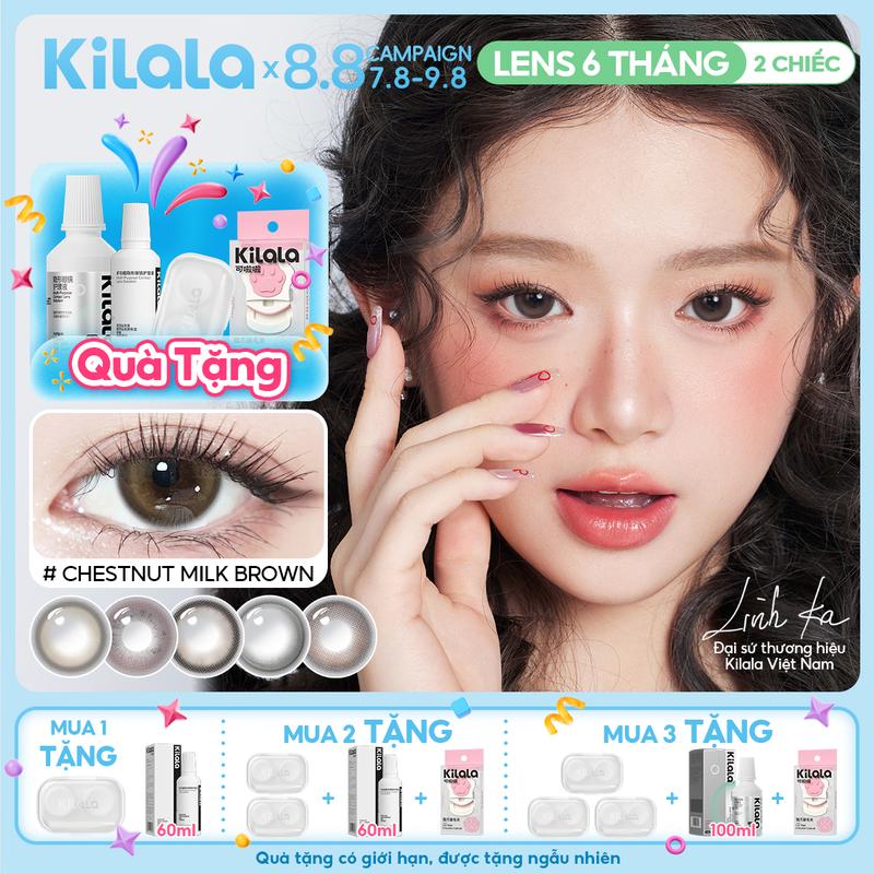Kính áp tròng Kilala lens 6 tháng dòng A Little Tipsy màu nâu hồng xám DIA 14.2-14.5mm độ cận 0-7 lens tự nhiên nhẹ nhàng, hiệu ứng mắt to rõ nét, tông sáng dễ đeo, phù hợp nhiều kiểu trang điểm Nữ Women[Lens được Linh Ka yêu thích]