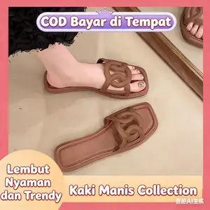 Sepatu sandal plat pipih Terbaru model 2025 sole lembut nyaman pantai serba bisa untuk outdoor anti licin berlubang-berlubang ventilasi kepala kotak
