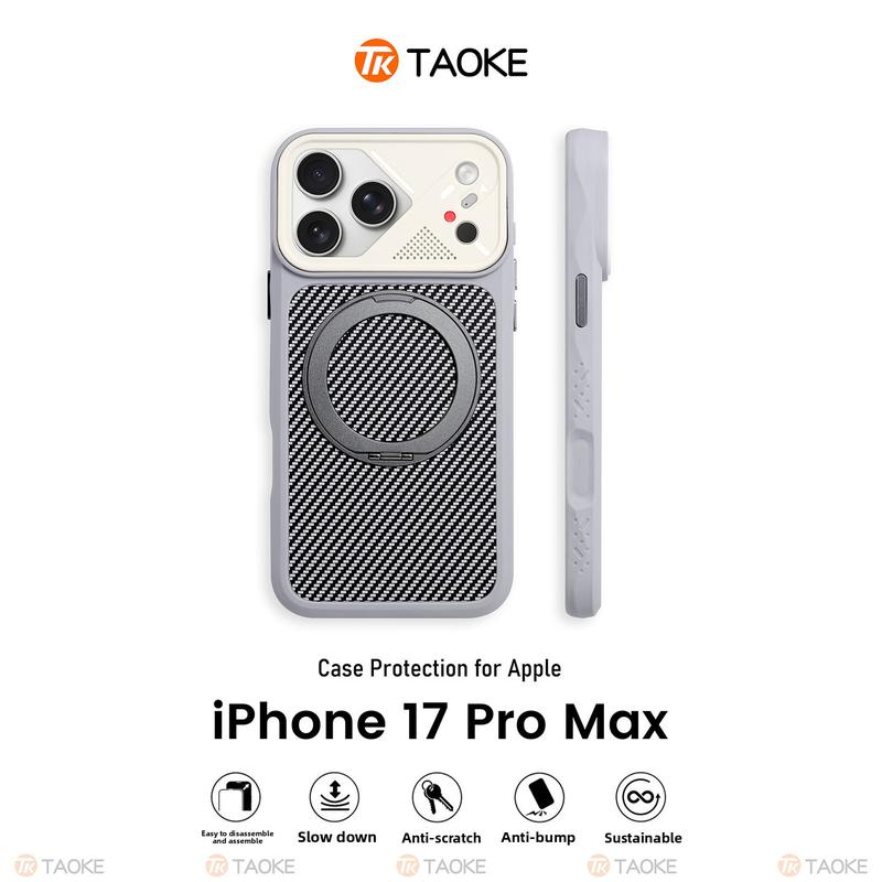 Ốp điện thoại vân sợi carbon, giá đỡ từ tính xoay 360°, tương thích với IPhone 17 Pro, 16, 15, 14, 13, 12, 11, 17 Pro Max, Plus và Air; bảo vệ toàn diện chống sốc.