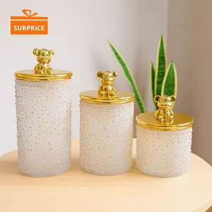 Surprice TORI Set Toples Emas 3pcs / Storage Container Transparan / Jar Toples Akrilik Penyimpanan Kue / Toples Kue Natal / Toples Kue Lebaran