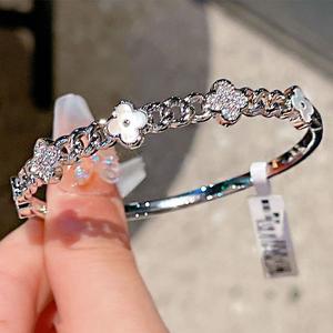 Vòng Tay May Mắn Lucky Four Leaf Zircon Bracelet Real Gold Plated Light Luxury High End Fashion Jewelry Gift trangsuc