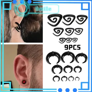 9PCS Anting Akrilik 1.6-10MM Universal Anting Spiral Akrilik Tanduk Spiral Stainlise Style Punk Keren Untuk Pria Dan Wanita