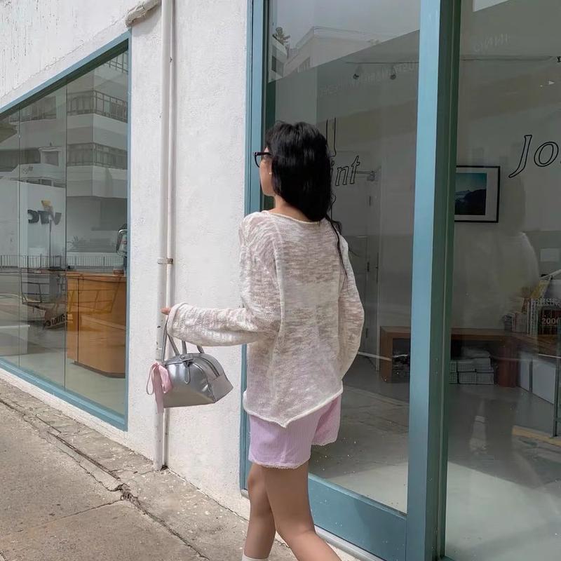 Korean Hollow Out Long Sleeve Knit Top 1