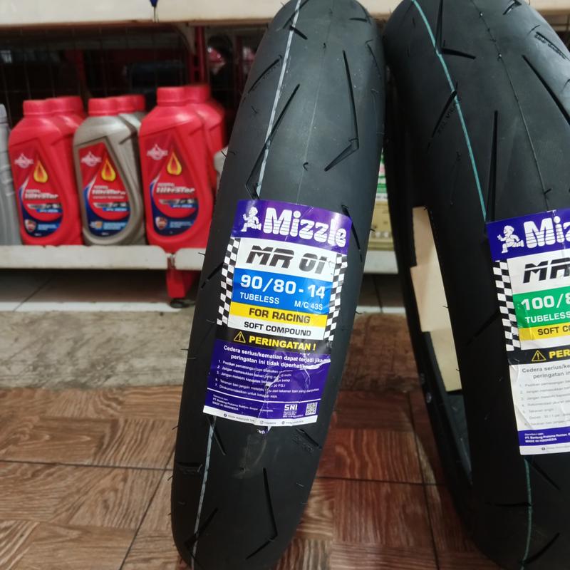 PAKET SEPASANG BAN MIZZLE MR01 (RACE COMPOUND) RING 14 90/80-14 & 100/80-14 TUBELES BAN MOTOR MIO,BEAT,VARIO,SCOOPY Motorcycle 3