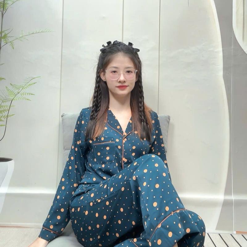  Mango Đồ Bộ Pyjama Viền Lé Tay Dài Quần Dài Lụa Cao Cấp Size 45-78kg Sang Trọng Thoải Mái Chất Liệu Mềm Mịn Không Nhăn 