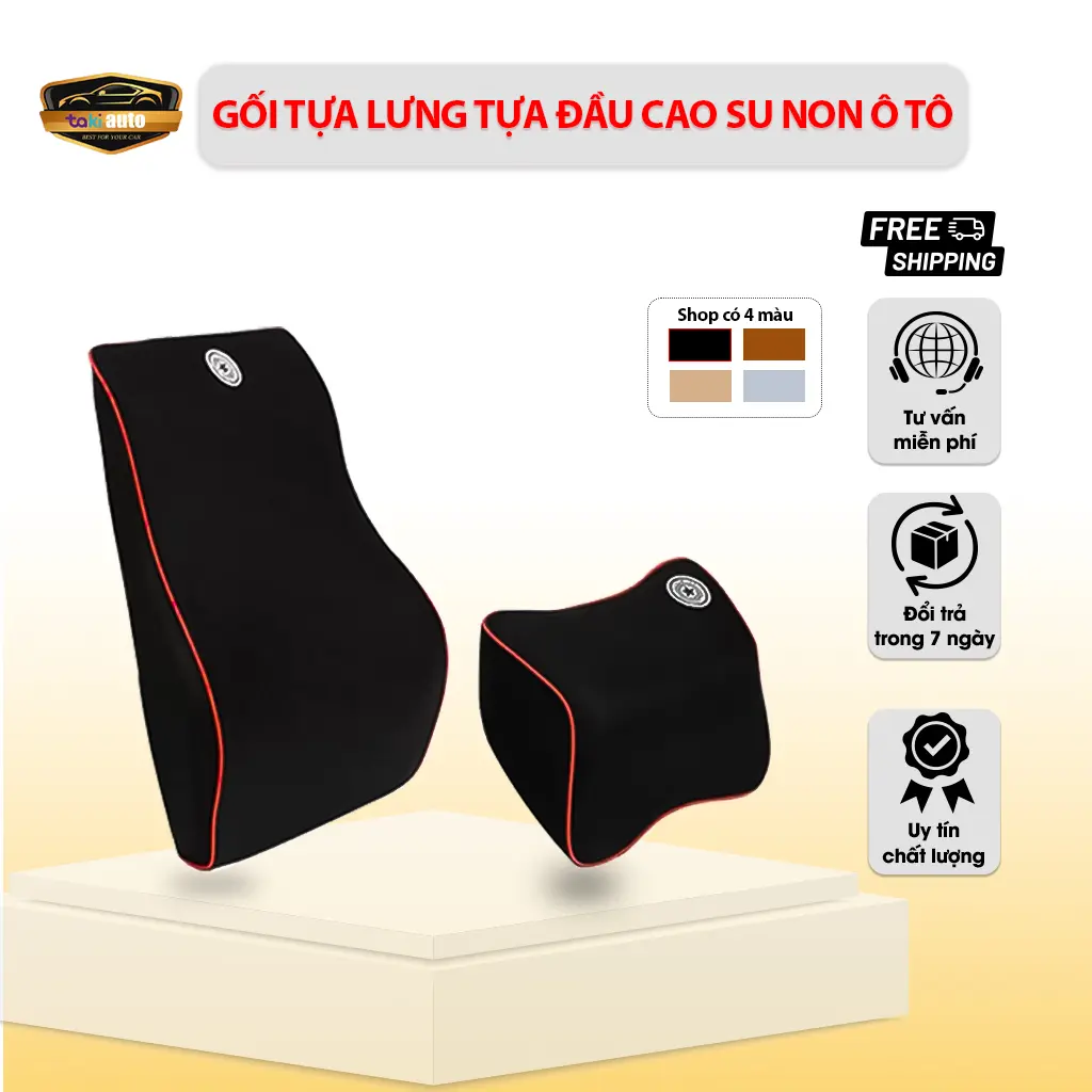 Gối tựa đầu và tựa lưng xe ô tô cao su non cao cấp đàn hồi tốt, gối kê cổ tựa lưng ghế oto xe hơi, gối tựa đầu lót đệm chống đau mỏi trên ô tô