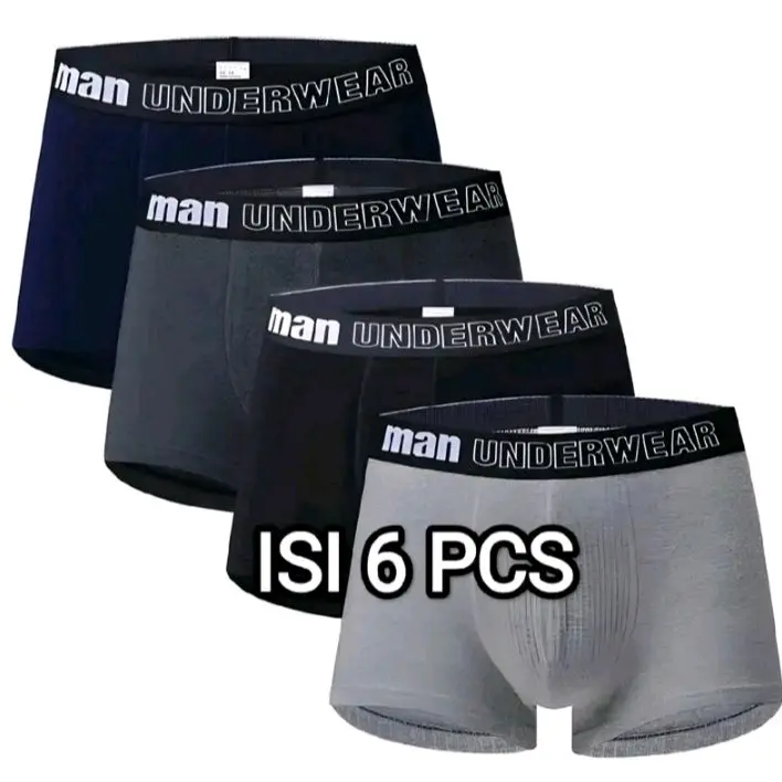 Boxer CD Pria Dewasa Hitam Remaja Spandex XXL - 6 Pcs Katun Lembut Nyaman Karet jockstrap