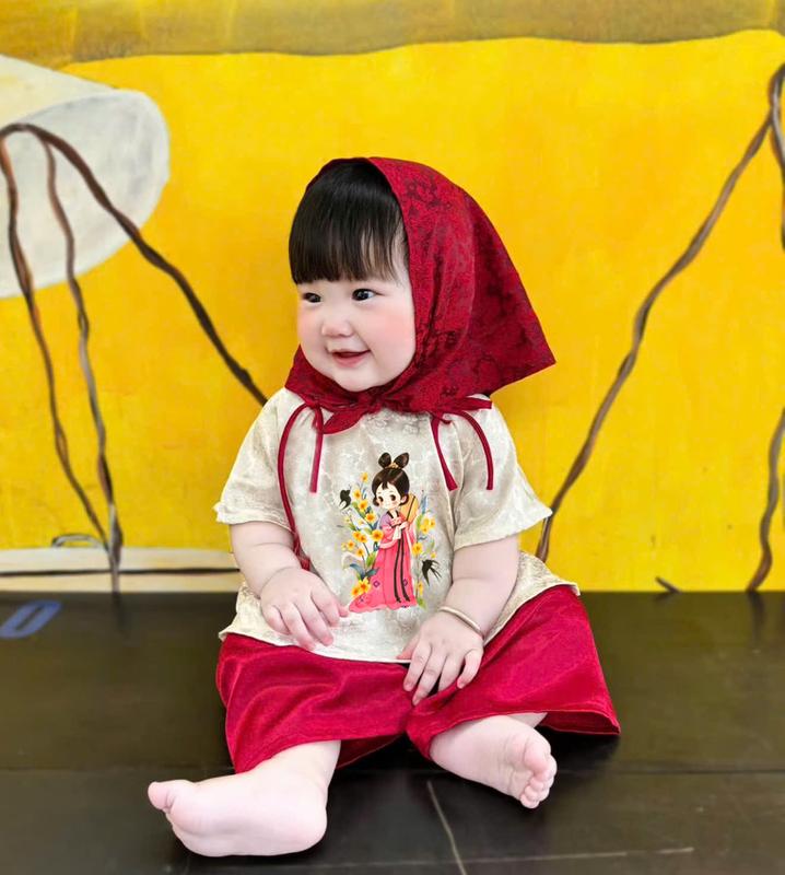  Set Bộ Đồ Chơi TẾT in hình chất gấm lụa cao cấp cho bé gái đi chơi đi lễ Tết size từ 7-43kg BB04 _ Proman1 