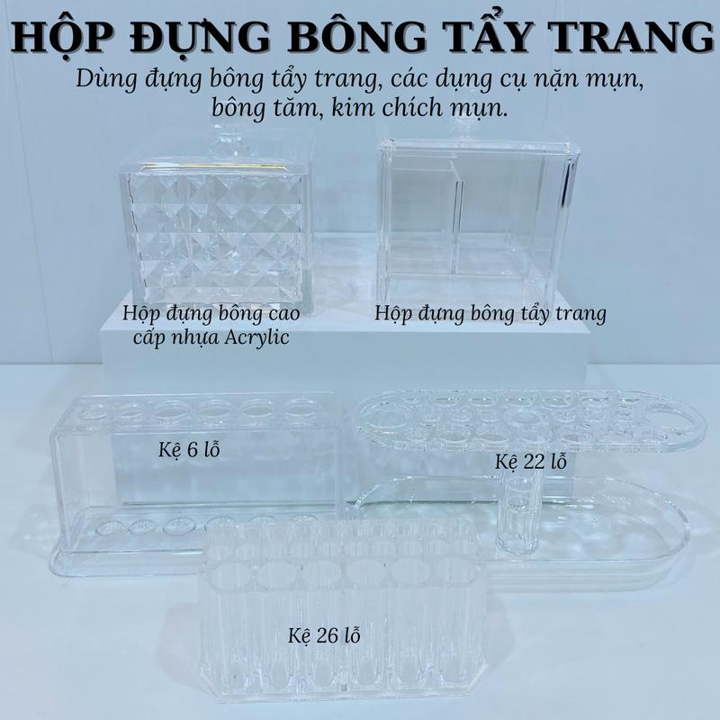 Hộp đựng bông tẩy trang Kệ cắm cọ spa cọ chổi trang điểm KINKIN cao cấp