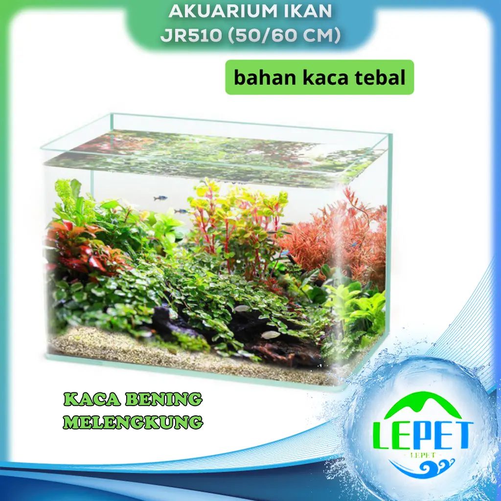 LEPET Akuarium Ikan Jr510 / SXTB514 (50/60 cm) Tangki Ikan Mini dengan bahan kaca bening melengkung