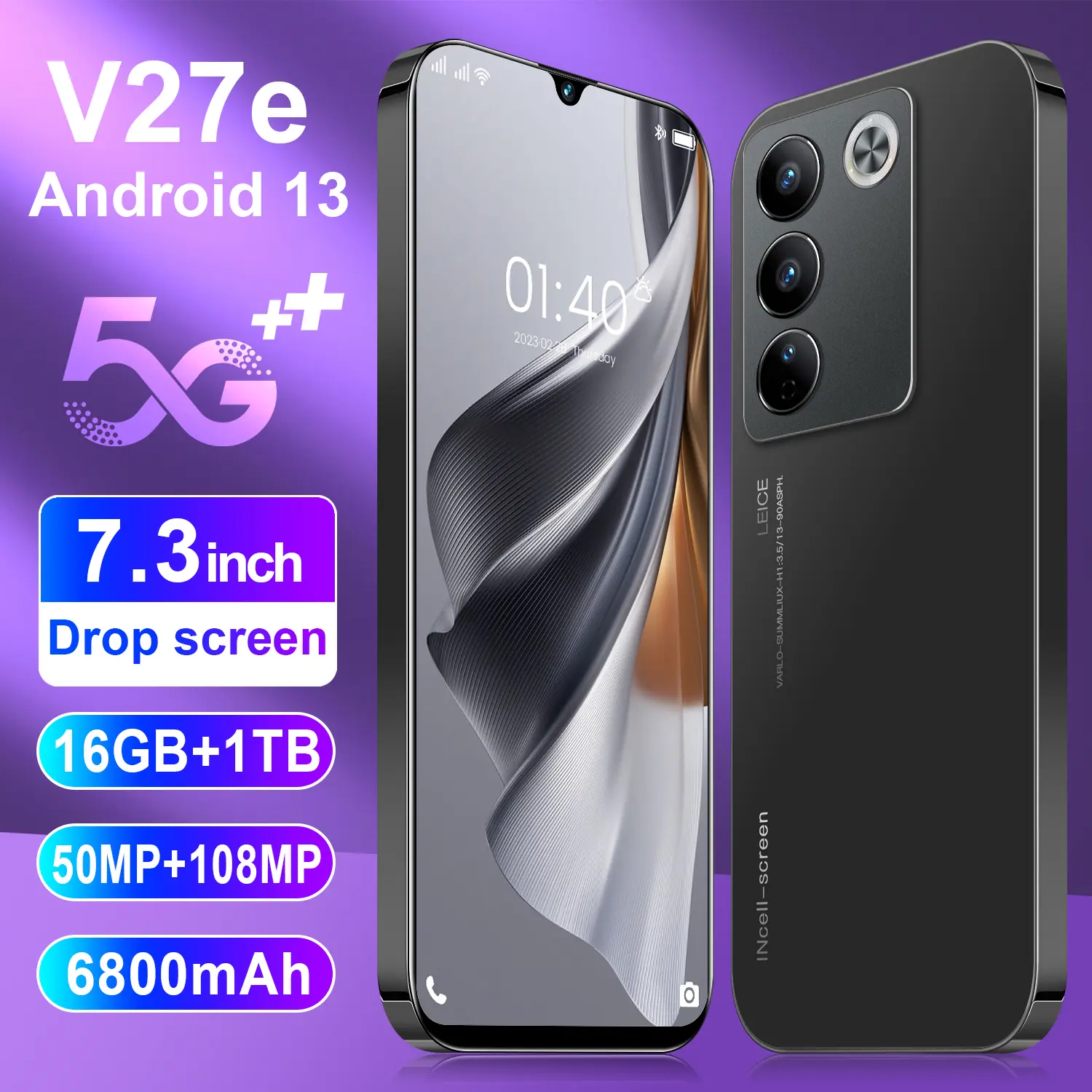 Ponsel ponsel asli V27e ponsel murah 7.3 inci 5G V27e ponsel pintar 16GB RAM 512GB ponsel ROM Dua SIM Android ponsel baru asli ponsel resmi promosi produk asli menjamin ponsel belajar permainan