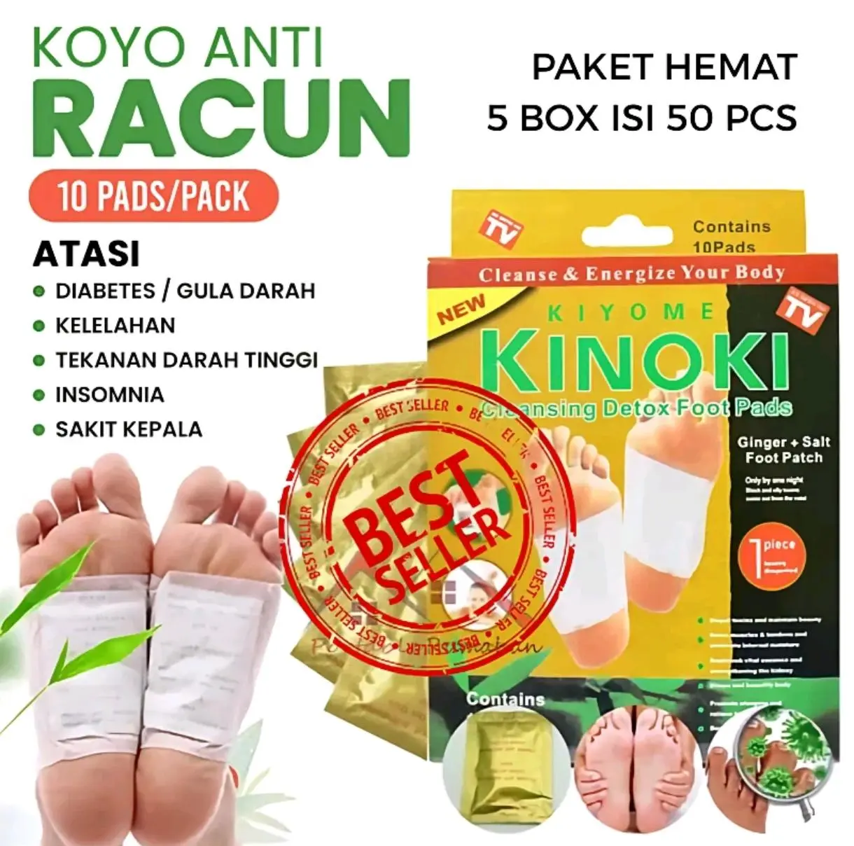 PROMO PAKET 5 BOX 50 PCS - Kinoki Koyo Masker Kaki dan Detox Tubuh Masker Kaki Foot Hand Perawatan