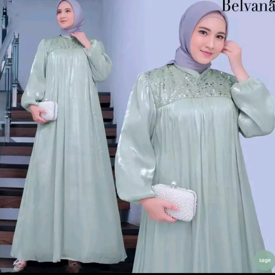 BELVANA DRESS SHIMMER CRADENZA SILK PREMIUM SET HIJAB Gamis Panjang Muslim Couple Wanita