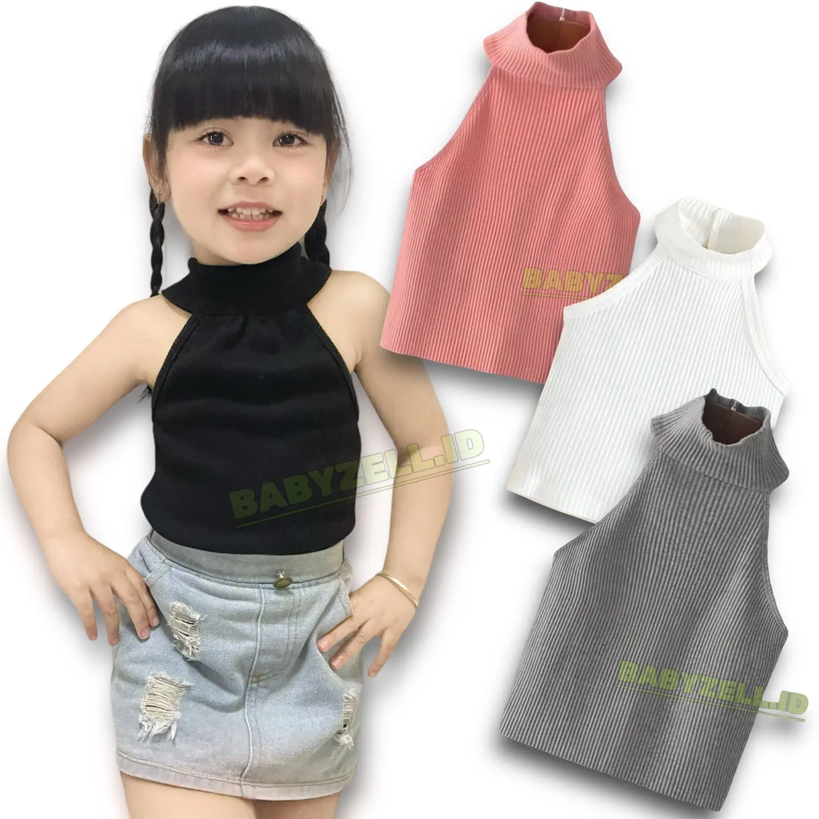 ATASAN ANAK PEREMPUAN TURTLENECK RIB KNIT TOP USIA 1-7th BAJU ANAK PEREMPUAN