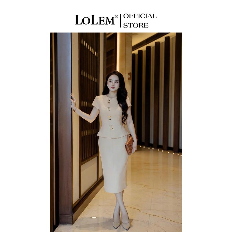 Set áo peplum chân váy dài LOLEM SV341 đi làm dự sự kiện phong cách sang trọng thanh lịch