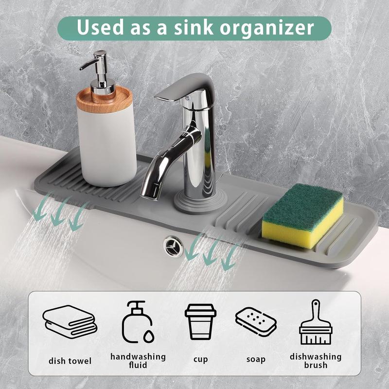 Product Introduction of 1PC Silicone Draining Mat for Kitchen Sink, Silicone Sink Faucet Mat Splash Guard Kitchen Splash Guard for Sink, Faucet Absorbent Sink Protectors Mat Kitchen Faucet Mat 5