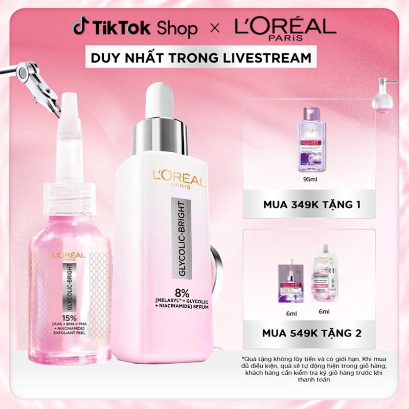 [VB] Bộ Dưỡng chất làm sạch Exfoliant Peel 25ml & Serum Glycolic Melasyl 8% [Melasyl+Glycolic+Niacinamide] L'Oreal Paris 30ml brandlive