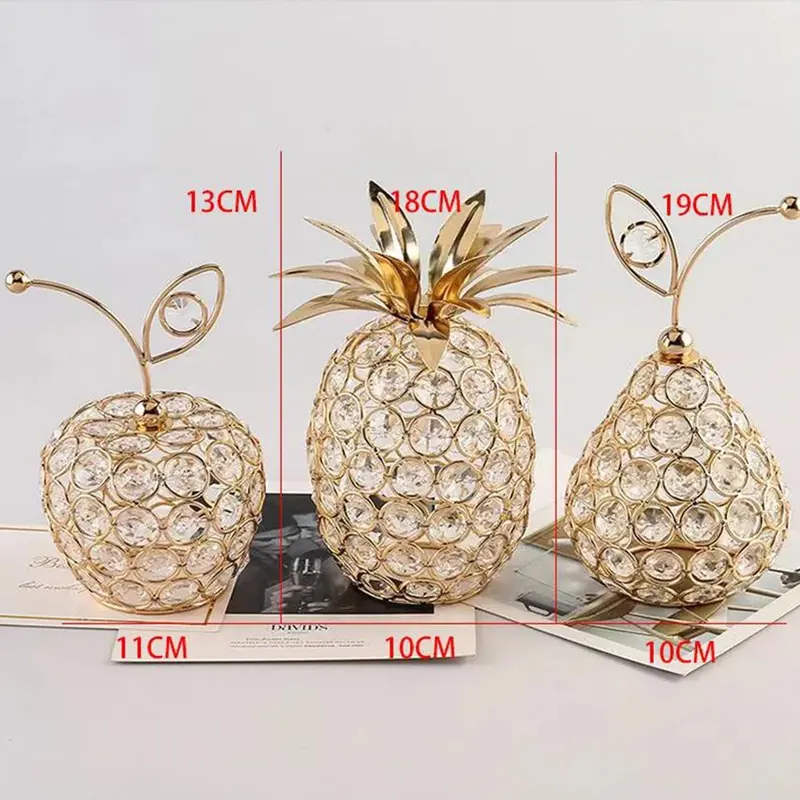 【Ready stock】3PCS Ornamen Kristal Nanas Pir Apple Tampilan Mewah  Pir/Nanas/Apel Kristal  Buah  Ruang Tamu Emas Decorative painting for ornaments 6