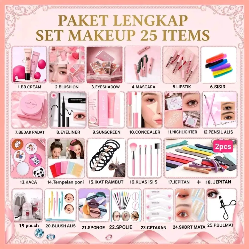 PAKET MAKEUP LENGKAP TERBARU 25 ITEMS