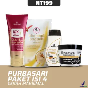 [ISI 4] Paket Cerah Purbasari Lulur Mandi Pengantin 500gr | Body Serum 180ml | Lulur Mandi Scrub 100gr | Hand & Body Lotion Habbatussauda 200ml Tubuh Pencerah