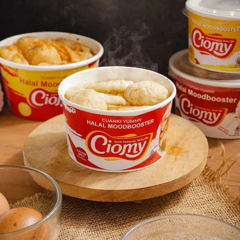 CIOMY Instan Non MSG Chicken Cheese Cuanki Cup Spicy Reguler Lite Tahu Lidah Kering Besar kecil viral rasa Kari suir ayam 2