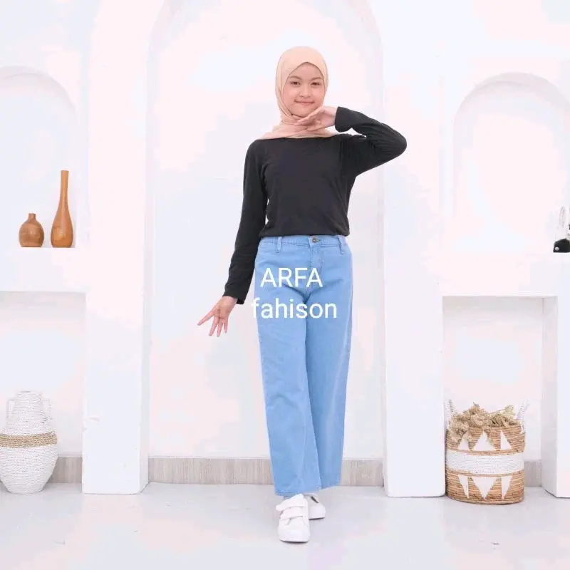 Celana Kulot Jeans Mozza Anak Ukuran 24-26 dengan Lingkar Paha dan Karet Belakang