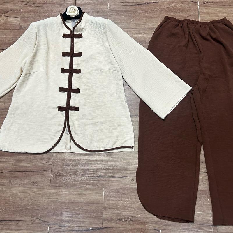 from rộng 65kg-105kg bộ pháp phục cổ tàu phối nút chất đũi quần dài cho nữ