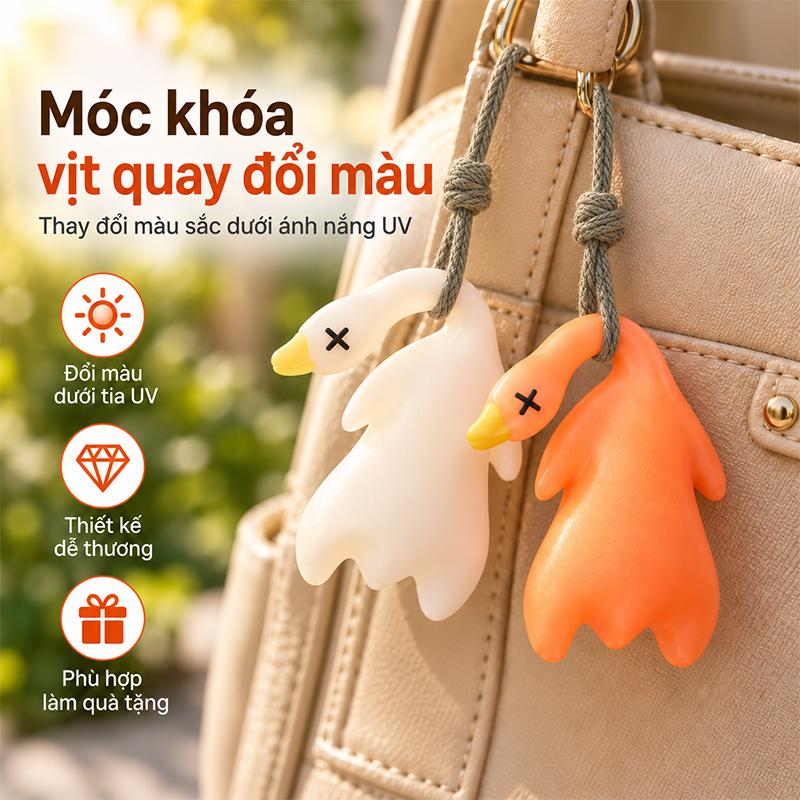 Móc Treo Vịt Đổi Màu UV Siêu Dễ Thương, Gặp Nắng Tự Đổi Màu, Trang Trí Balo Chìa Khóa Ô Tô