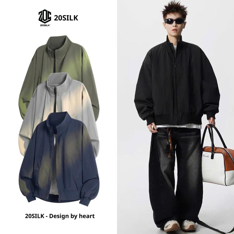 Áo Khoác Bomber Dù 2 Lớp Trượt Nước Cản Gió Bomber Cao Cổ Form Rộng Màu Dễ Phối Jacket