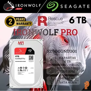 Seagate IronWolf Pro 6TB NAS Harddisk SATA 3.5" Kapasitas Besar 6TB Kecepatan 7200 RPM Garansi Resmi Indonesia MFI