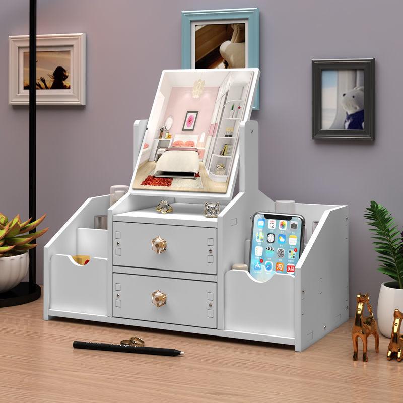 kệ đựng mỹ phẩm trang điểm mini có gương tai mèo,Hộp Mỹ Phẩm Thiết Kế Sang Chảnh