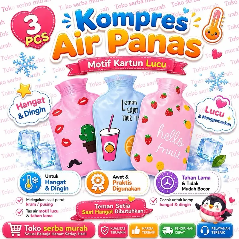 3PCS Kantong Kompres Air Panas Es Dingin Kantung Kompres Motif Kartun Cold Compress Ice Bag Pack