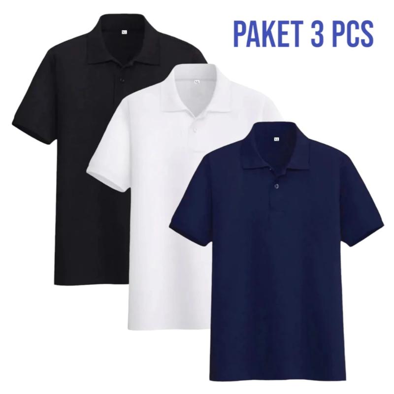 Kaos kerah polos paket 3 pcs bahan lembut premium quality Pendek Pria Tangan Tebal Tshirt 6