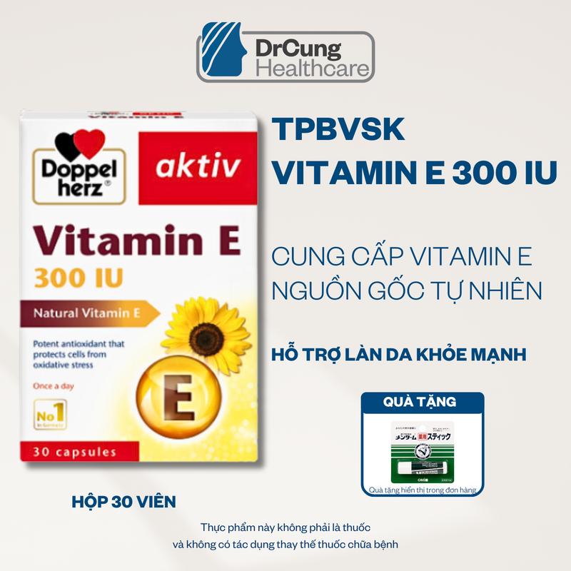  TPBVSK Doppelherz Vitamin E 300IU Hộp 30 viên bổ sung vitamin E nguồn gốc tự nhiên cho người lớn MUA 1 HỘP TẶNG 1 SON DƯỠNG MÔI OMI 