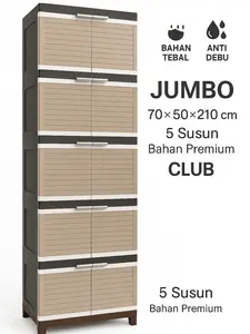 CLUB Lemari Plastik Club Susun 5 Jumbo 70x50x210cm Bahan Original Kokoh Kuat Warna Cream Coklat Anti Air Anti Jamur