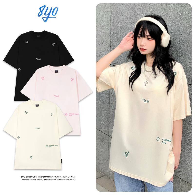 Áo Thun Thêu 8YO SUMMER PARTY Tee Cotton Mềm Mịn Mát - Áo Phông Cổ Tròn Local Brand Unisex Nam Nữ Form Rộng