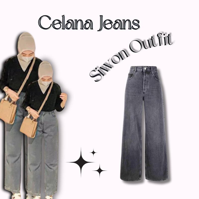Oneset Kekinian Oneset Kece 3in1 Siwon Outfit (Kemeja Hitam+Jeans snow black+Bella square Khaki)021 2