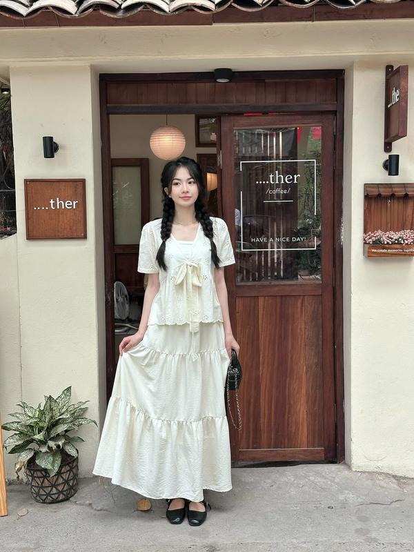 [KÈM ÁO QUÂY] Áo Babydoll Nữ Cổ Tim Buộc Nơ Xinh Xắn, Áo Kiểu Nữ Mùa Hè Đi Biển 29Feb.closet - A543