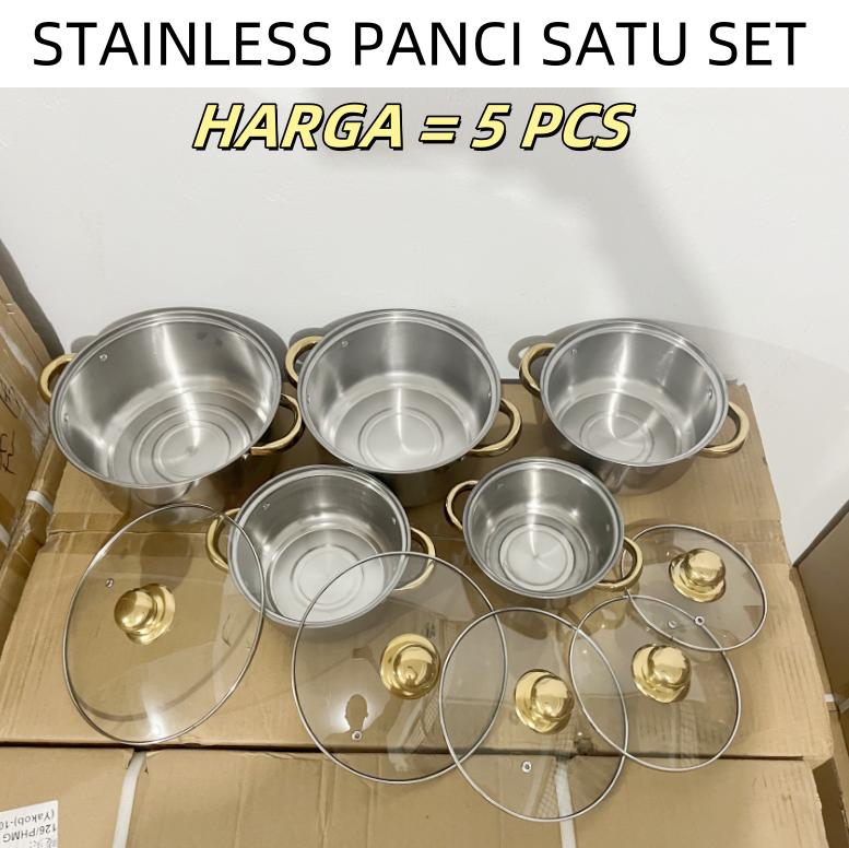 CUCI GUDANGGG !!! Panci 1 set isi 5 merk DNN SUP POT Stainless steel PANCI kukusan tutup glass 7