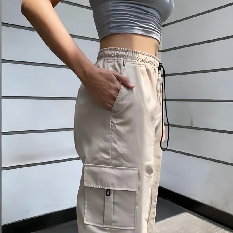 Celana Panjang Cargo Wanita Highwaist Korean Style Tali Serut Bawah  Loose Pants Standart-Jumbo Dewasa Kaki Karet 7