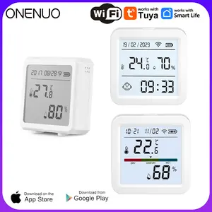 ONENUO Smart WIFI Temperature Humidity Sensor Hygrometer Thermometer Tuya Smart  APP Remote Moniter Support Alexa Assistant - WiFi TH06 Backlight