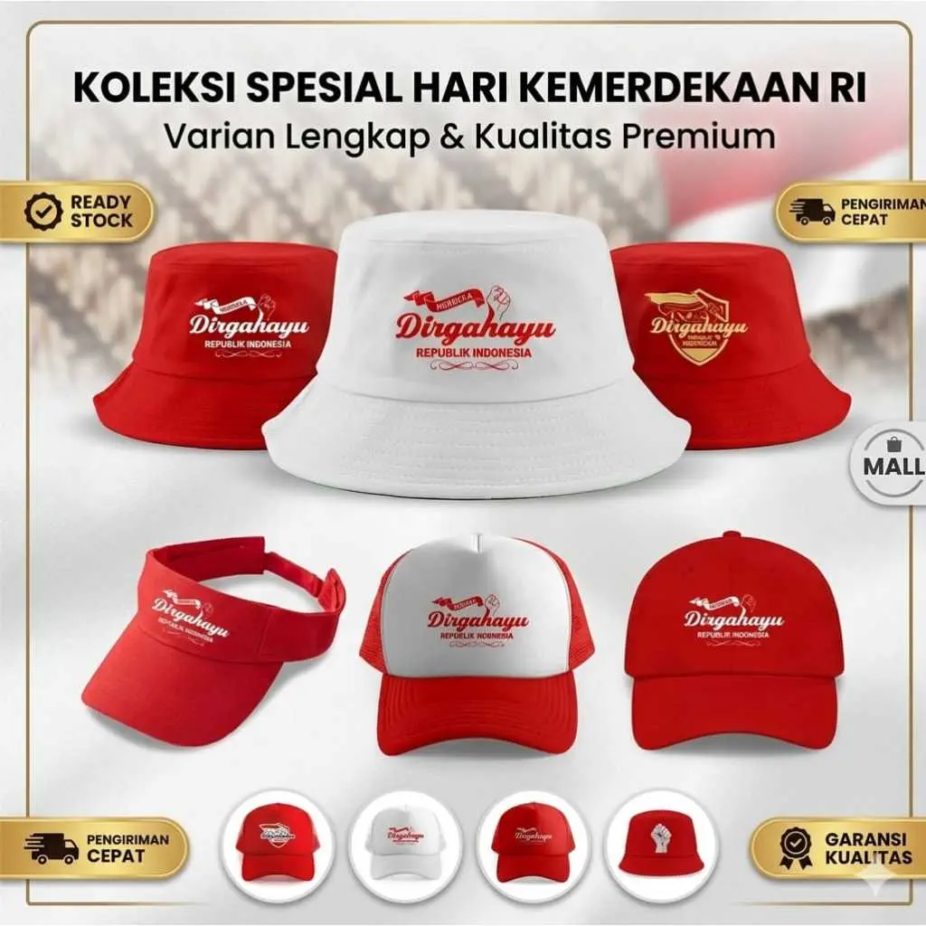 Topi Spesial Agustusan - Variasi Bolong Muslimah Golf Bucket Trucker Motif Dirgahayu RI 81 5BA