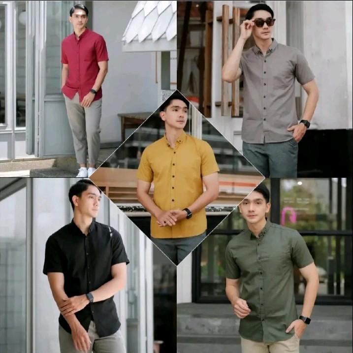 kemeja pria lengan pendek 100ribu 5pcs kemeja polos lengan pendek dewasa slimfit Katun Casual unisex 3