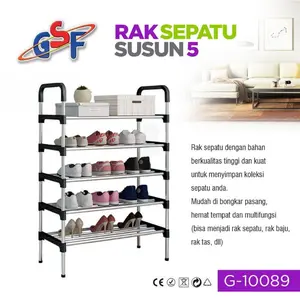 Rak Sepatu 5 Layer GSF Rak Sepatu Susun 5 Pipa Besi Kokoh Rak Sepatu Serbaguna / Rak Sepatu Minimalis Murah