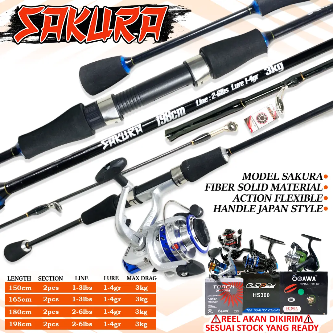 Sepaket Joran UL Sakura Fiber Solid & Reel Spool Besi