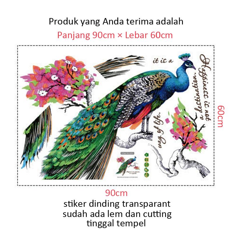 Wall Stiker Dinding Aesthetic – Bahan plastik vinyl transparan, ukuran 90cm x 60cm (P x T) per pcs, motif burung merak di atas dahan pohon. Terbuat dari kertas sticker, ideal untuk dekorasi dinding yang elegan dan menarik 8