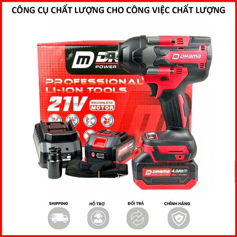 Máy Siết Bulong pin DRAMA D-5598 Lực Siết 1280Nm, Động cơ không chổi than, chân pin phổ thông, Tặng túi vải, đầu chuyển vít